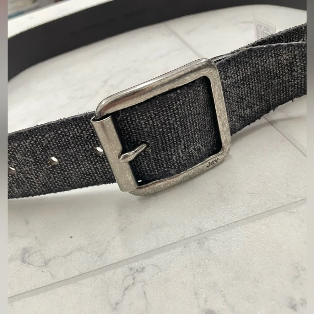 (JZ-91) John Varvatos 38MM Fabric Inlaid Calf Belt In Charcoal - Picture 4 of 4